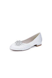 Navy Blue Flat Shoes with Crystal Flower Decoration
