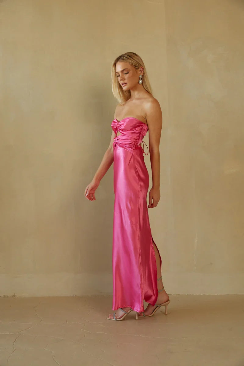 Alana Strapless Double Twist Tie Back Maxi Dress