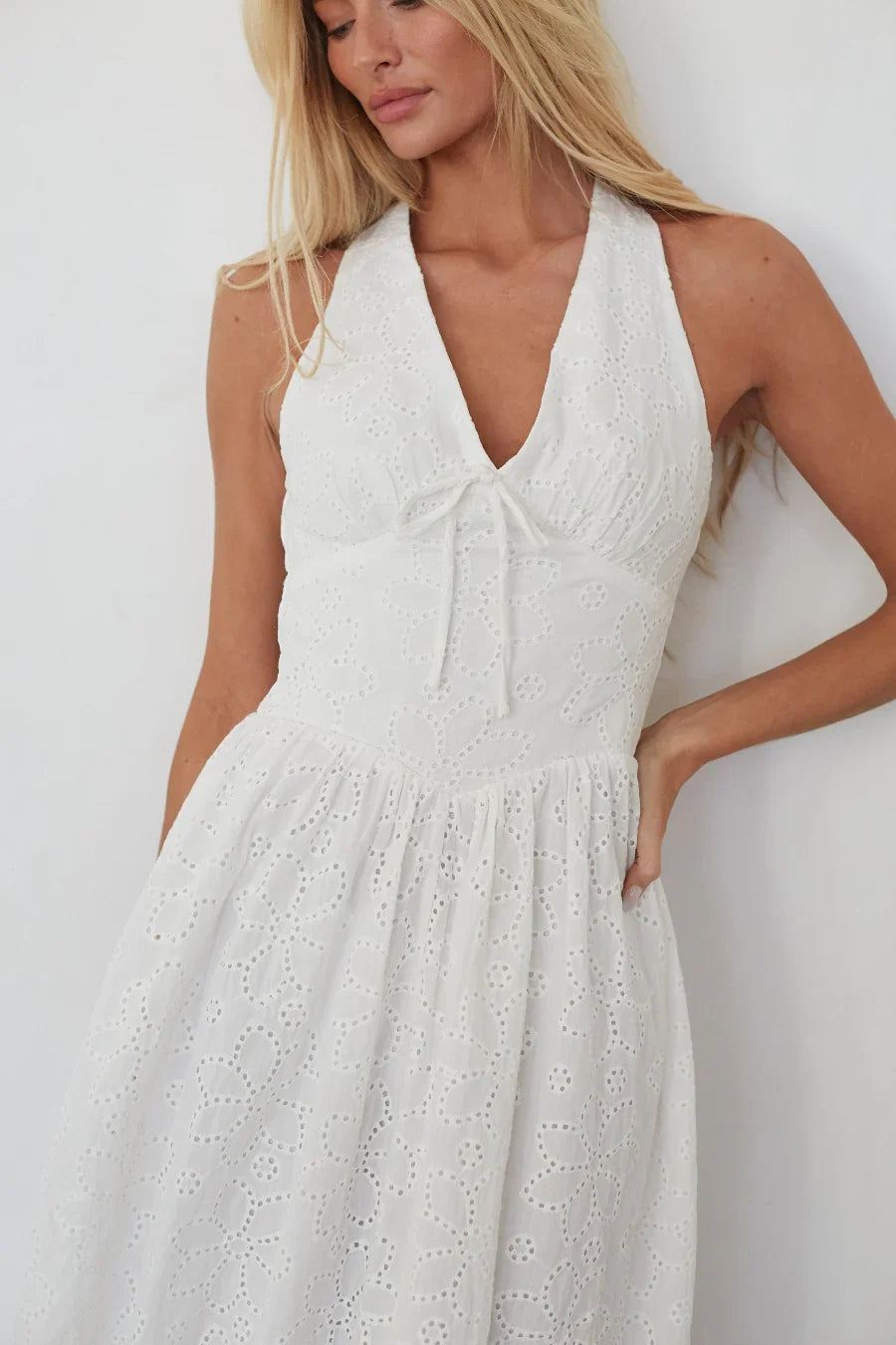 Natasha Eyelet Halter Midi Dress