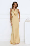 Glitz Gathering Halter Satin Maxi Dress Gold