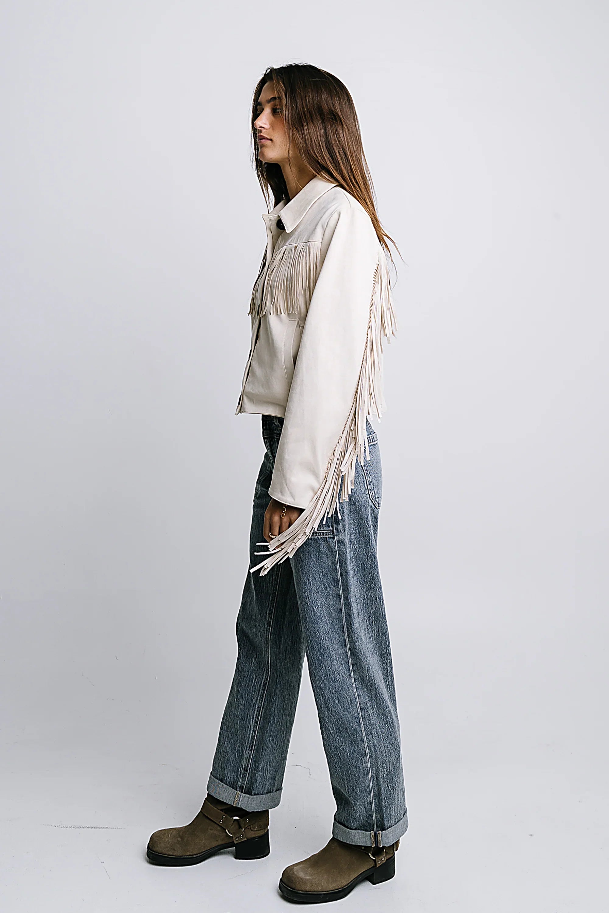 Bridget Fringe Jacket in Bone