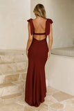 Elegant Twist Front Tie Shoulder Maxi Dress Burgundy
