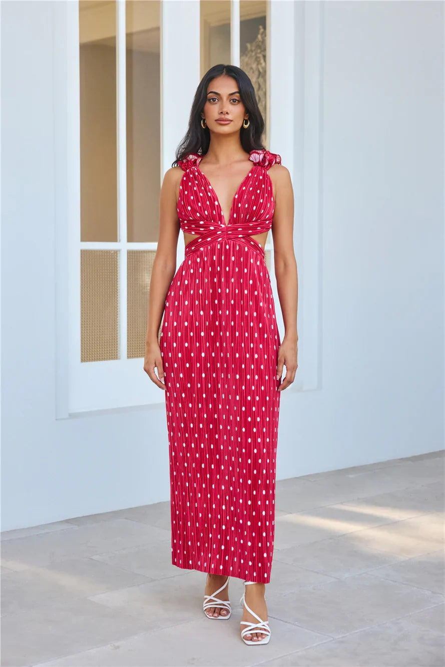 Romance Here Plisse Maxi Dress Red