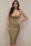 olive corset slip dress