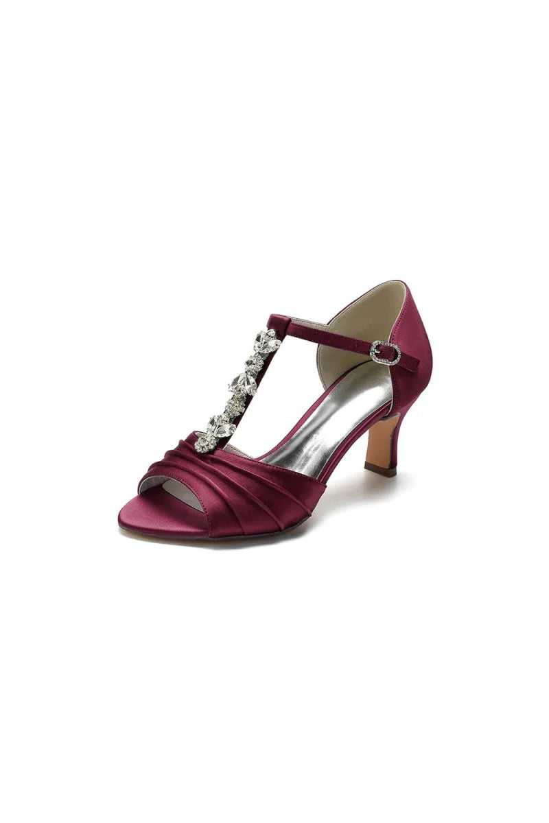 Open Toe Crystal Starp Chunky Heels