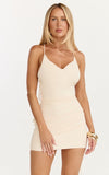 Penny Mini Dress Draped Cowl Neck 3D Flower Fitted Dress in Cream
