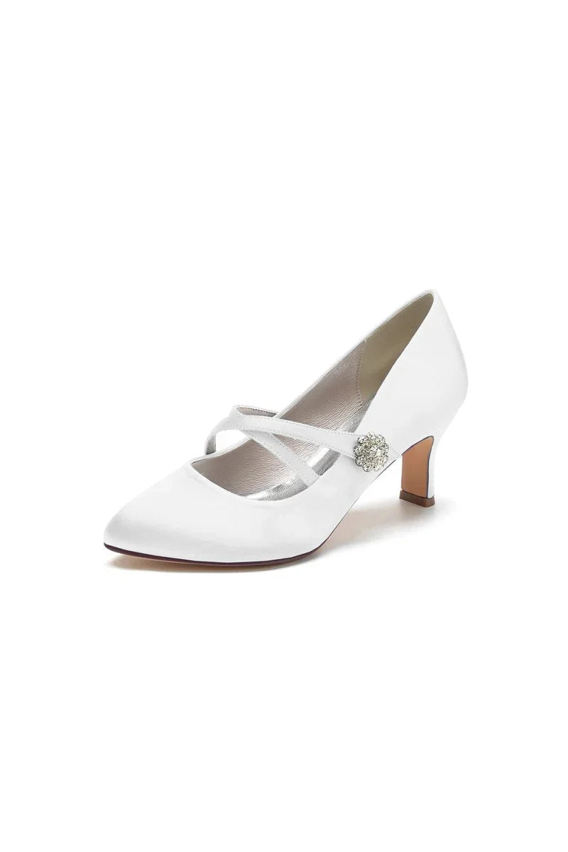 Rhinestone Pointed Toe Satin Stiletto Heels