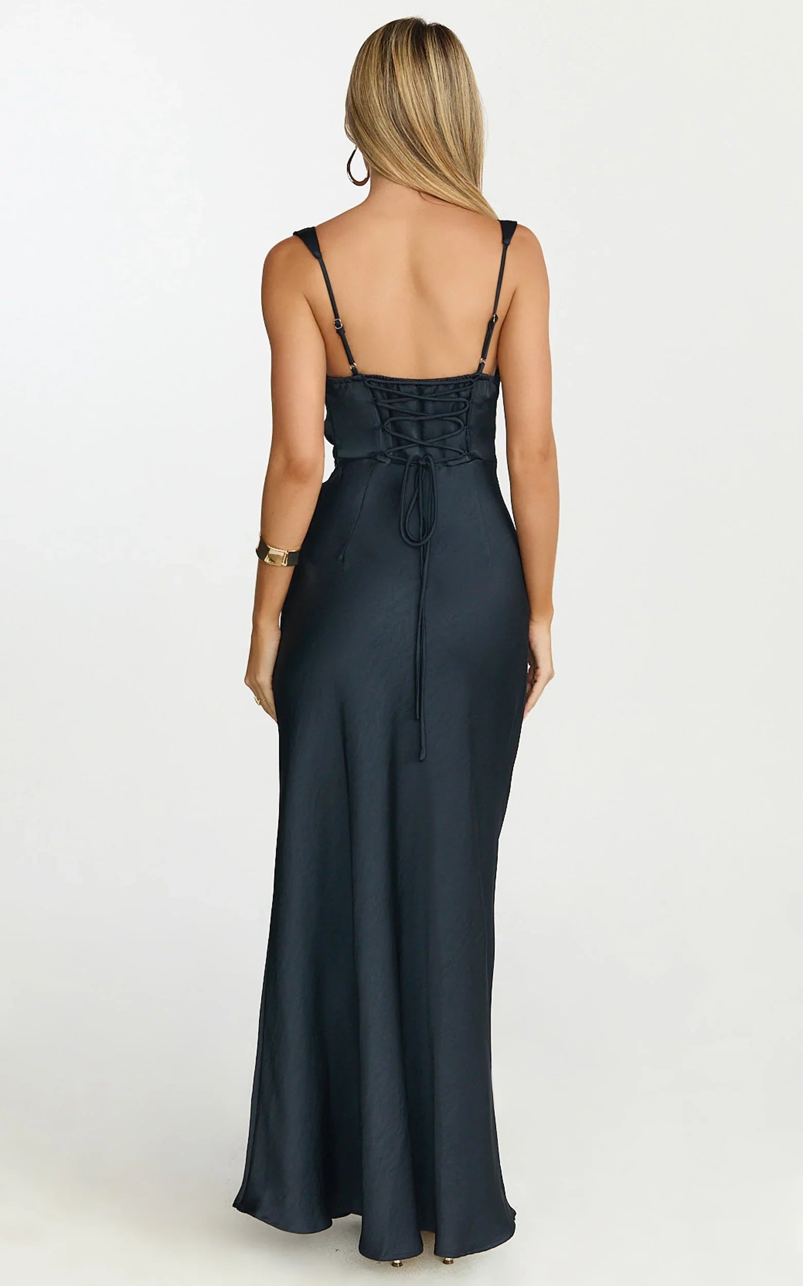 Rumi Midi Dress Rushed Bodiest Satin Dress in Navy