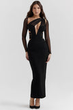 black plunge maxi dress