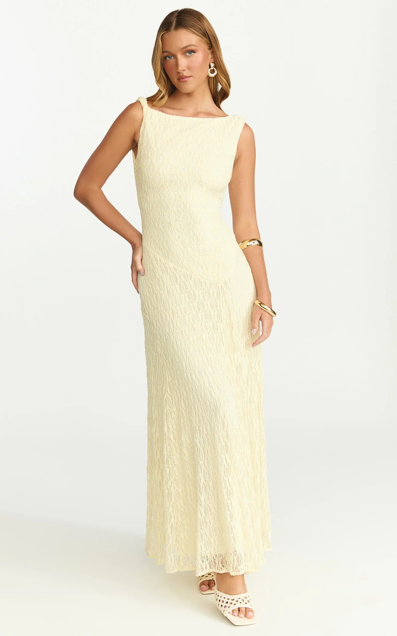 Madeleine Maxi Dress Hight Neck A Line Dress in Lemon