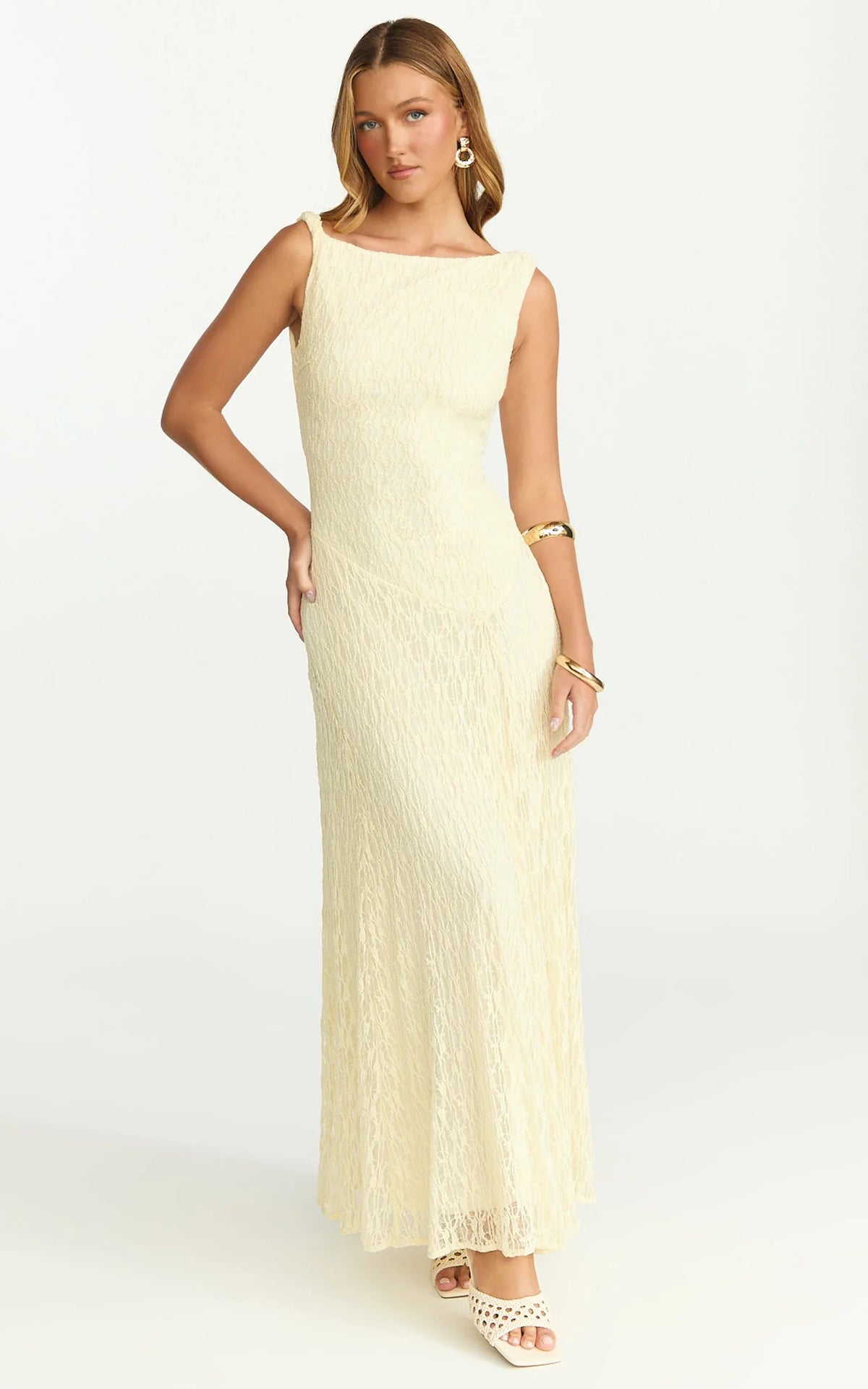Madeleine Maxi Dress Hight Neck A Line Dress in Lemon