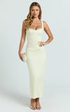 Benita Midi Dress Scoop Neck Ruched Fitted Dress in Lemon