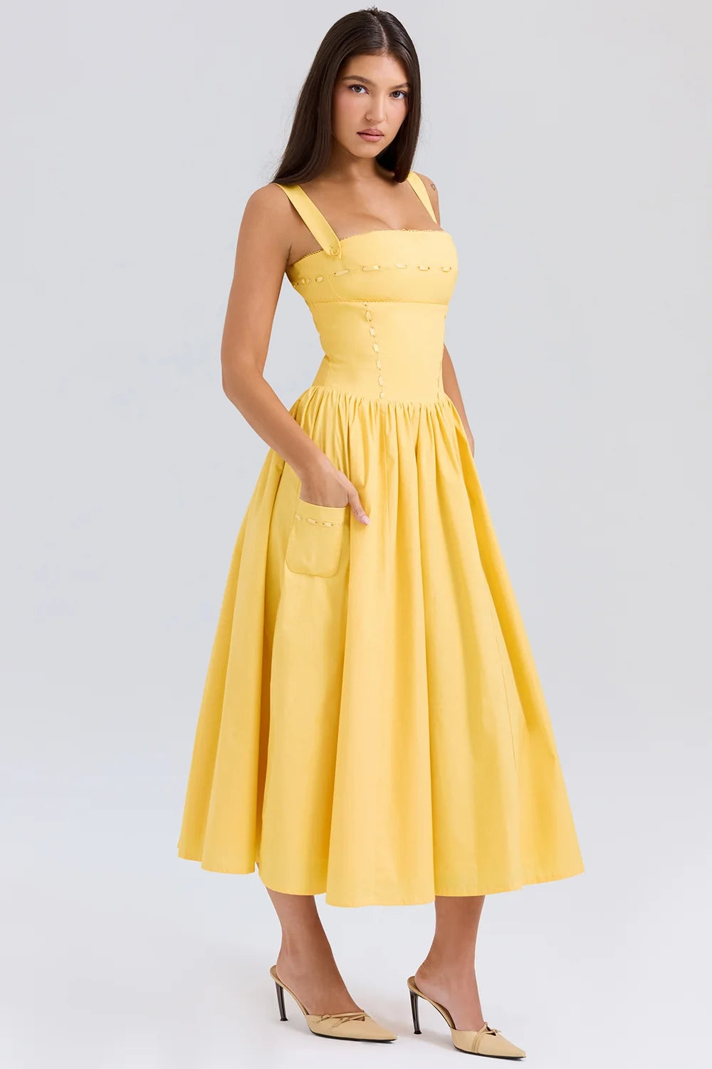 apricot cotton midi sundress