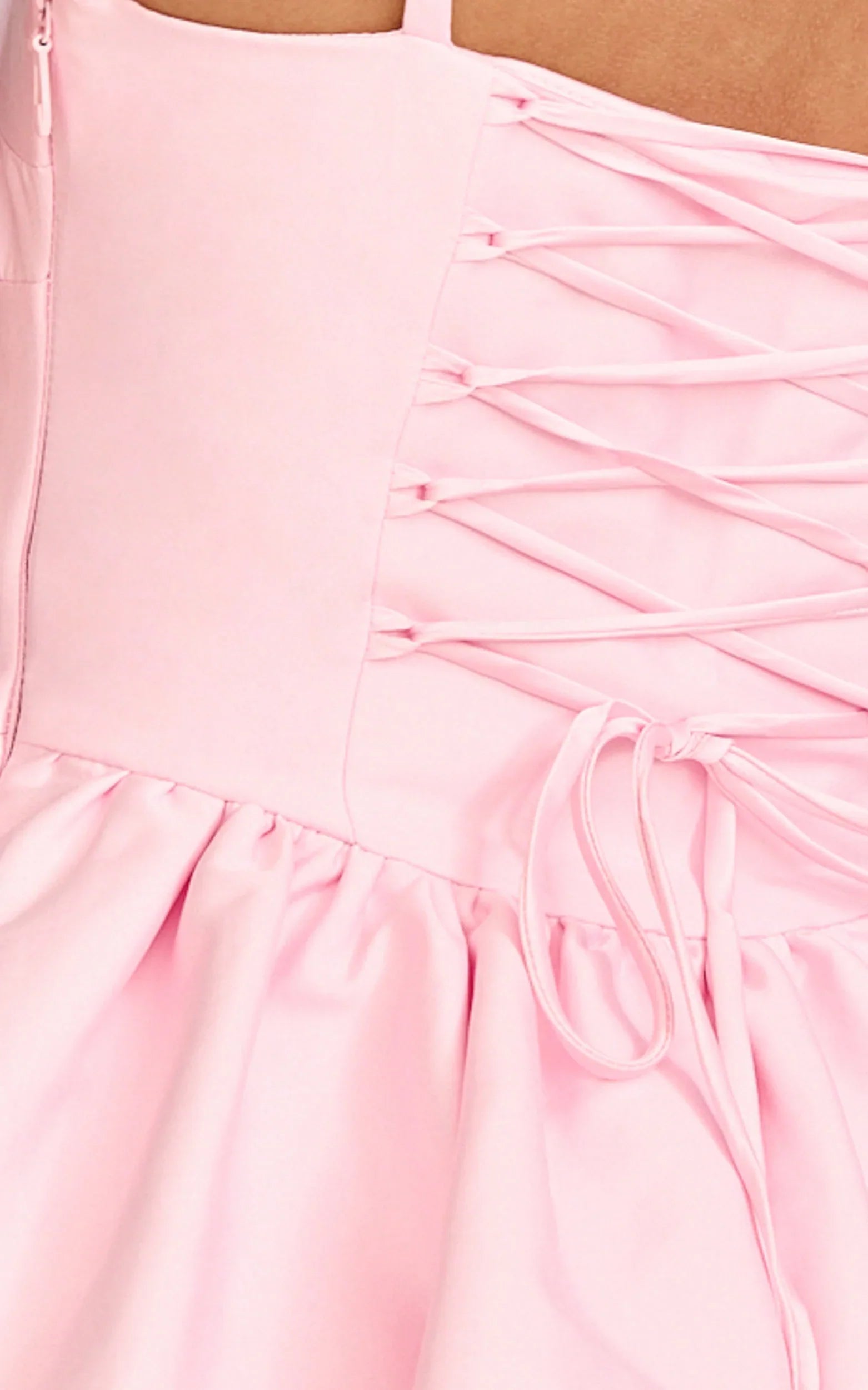 Louisa Mini Dress Boned Bodice Lace Up Back Dress in Soft Pink