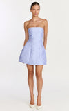 Rosalie Mini Dress Strapless Jacquard Floral Mini Dress in Blue