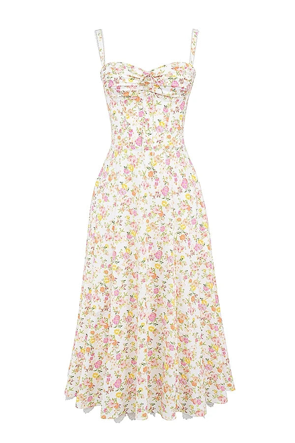 ivory meadow print cotton bustier sundress