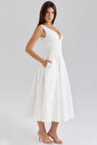 white stretch cotton midi sundress
