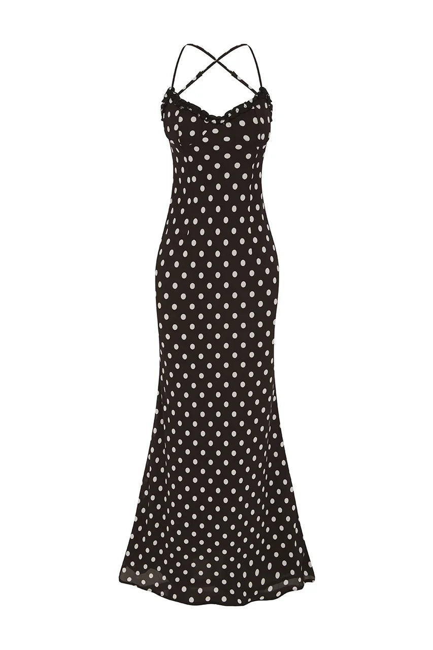 MONET MAXI DRESS BLACK POLKA
