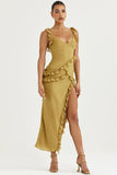 olive ruffle maxi dress