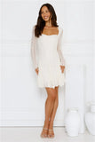 Full Time It Girl Long Sleeve Mini Dress Beige