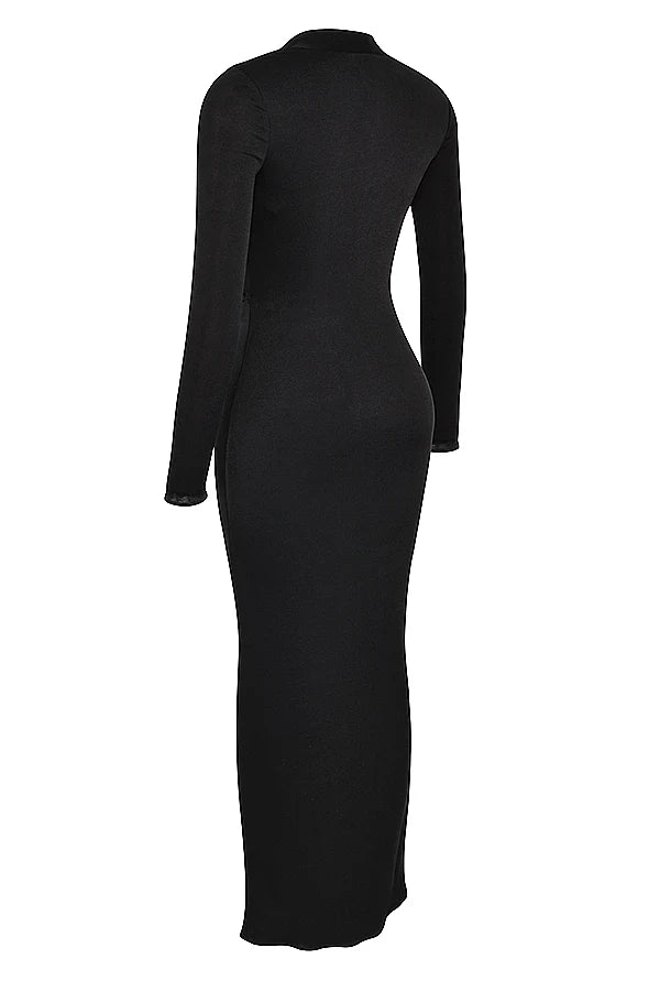 black draped maxi dress