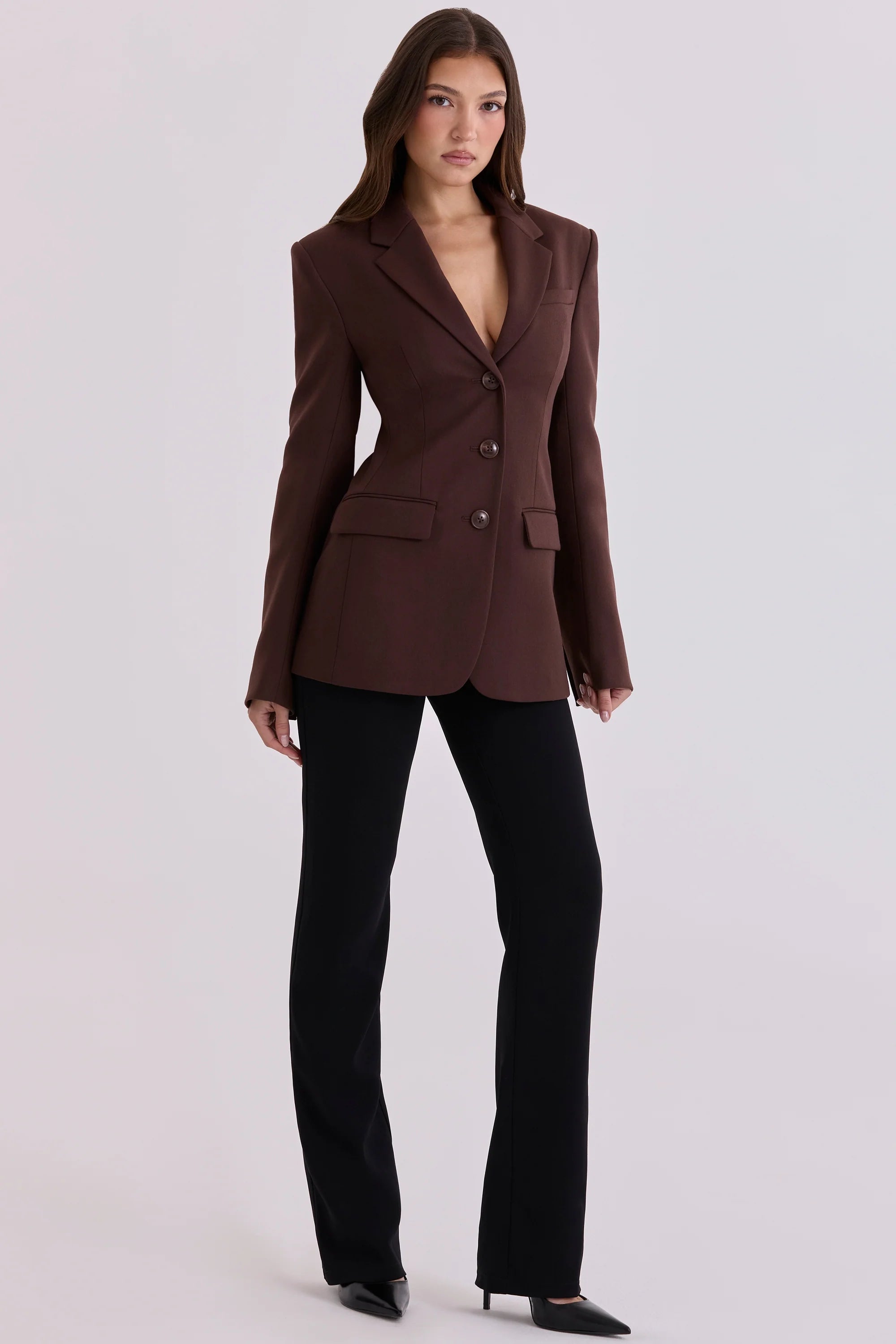 chocolate crepe hourglass blazer jacket