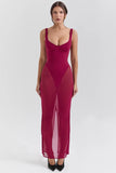 wine stretch mesh maxi dress