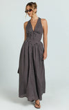 Abby Midi Dress Neckline Dress in Chocolate Polkadot