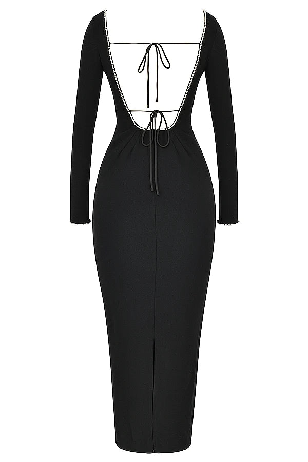 black crystal embellished maxi dress