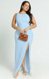 Indi Maxi Dress Boat Neck Bodycon Dress in Light Blue