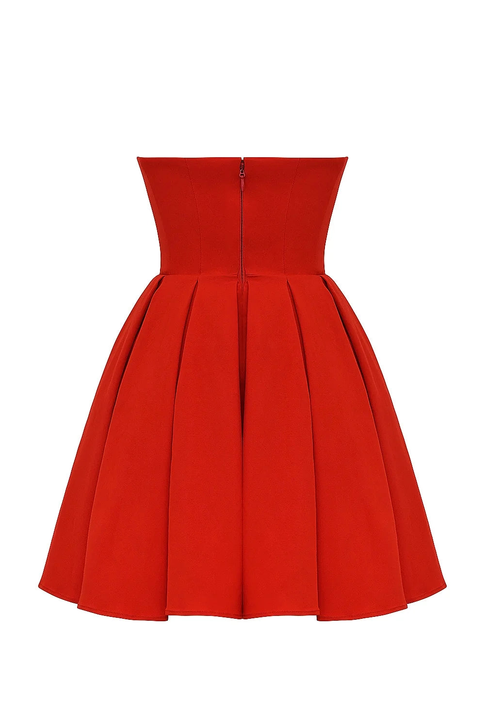 italian tomato strapless pleated mini dress