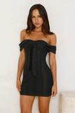 Dainty Number Off Shoulder Lace Mini Dress Black