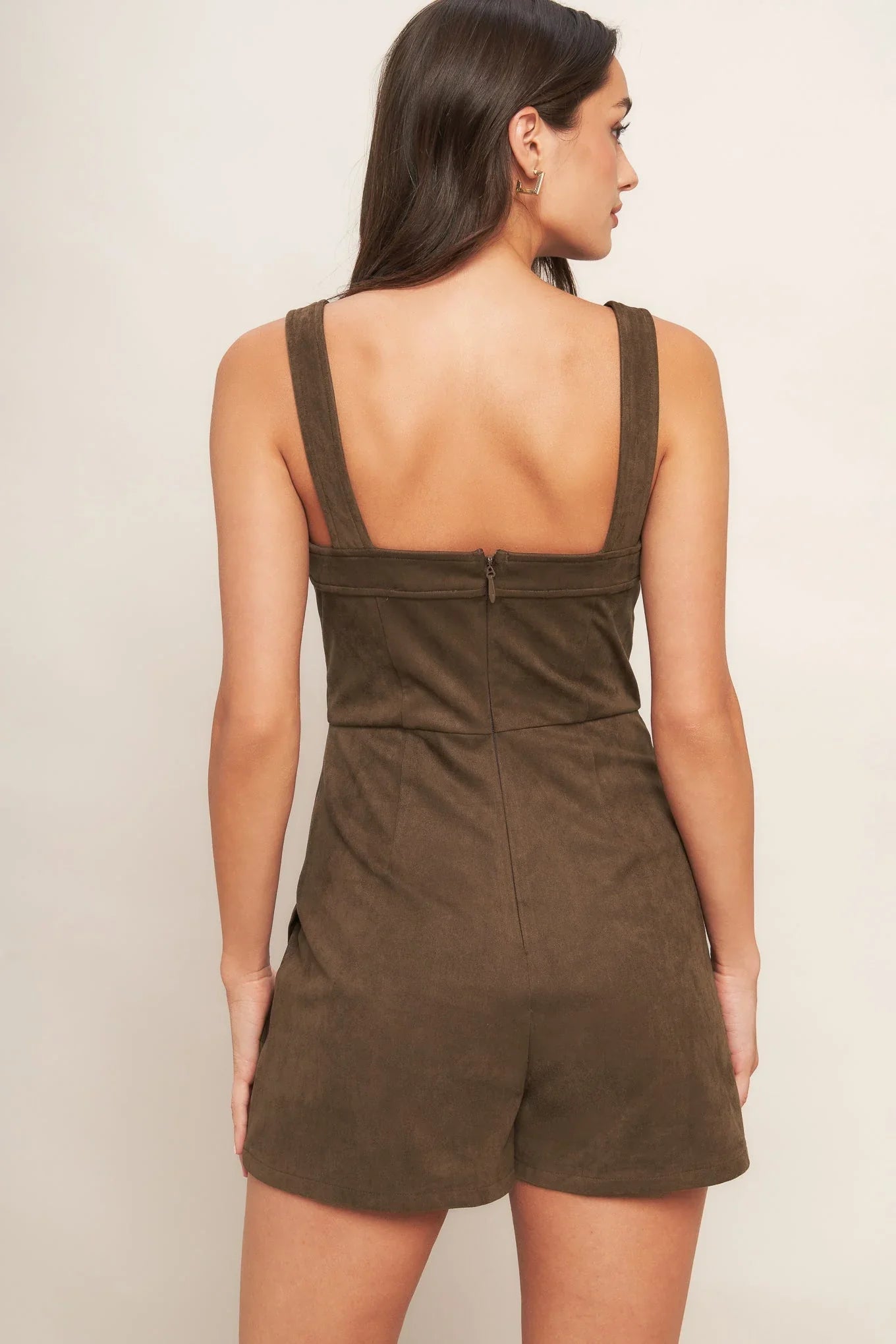 BROWN SUGAR GLOW FAUX SUEDE ROMPER