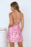 Lush Petals Satin Mini Dress Pink