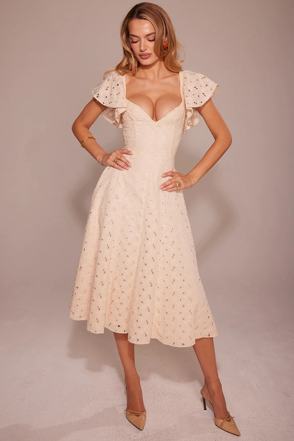 cream tea broderie anglais midi dress