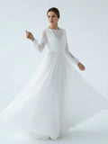 A Line Illusion Neck Long Sleeves Sweep Train Organza Wedding Dresses
