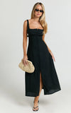Cameron Midi Dress Button Front Tie Back Dress in Black