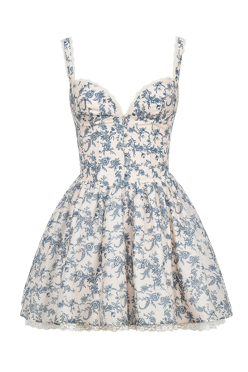 english porcelain print corset mini dress