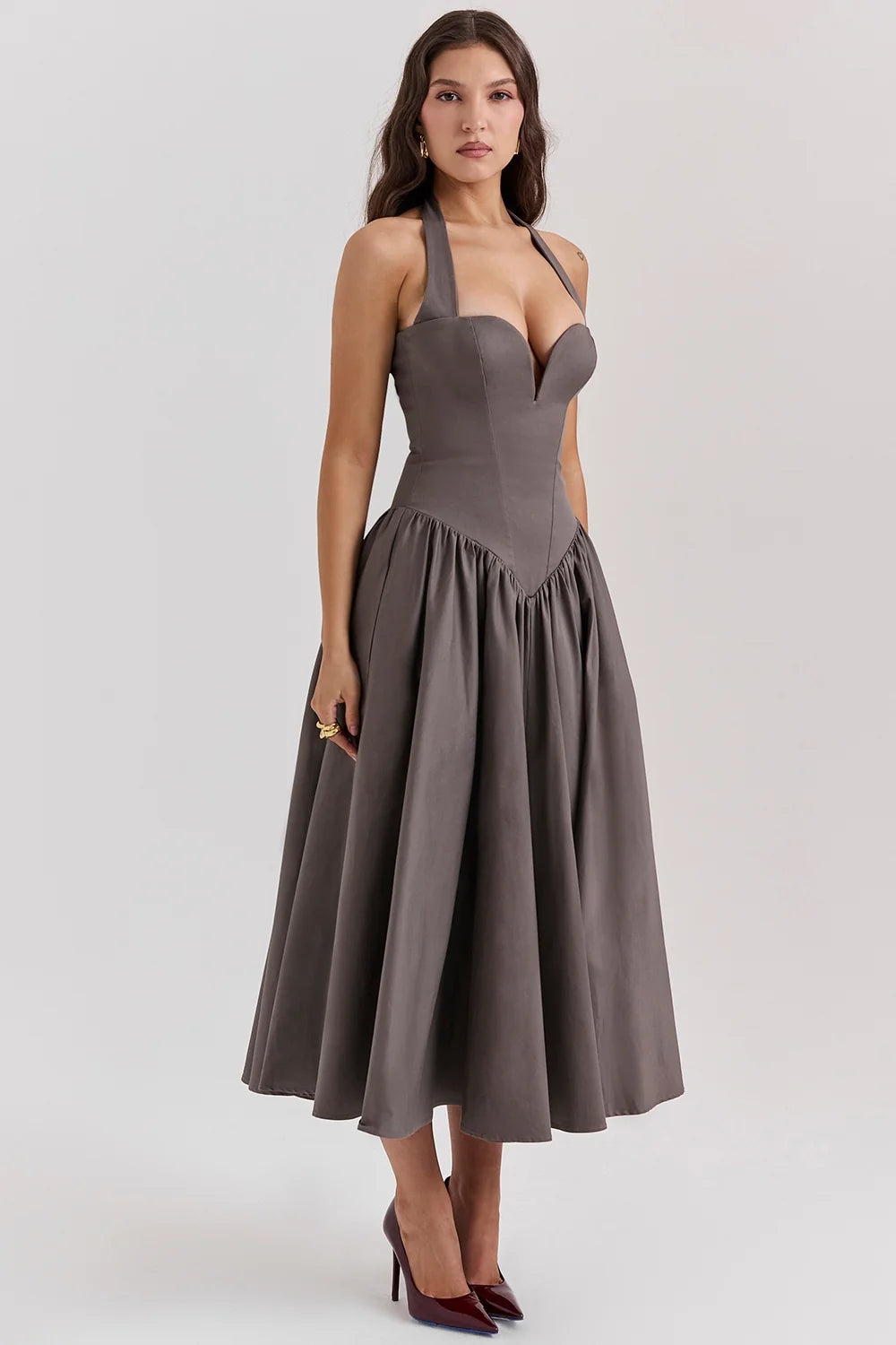 smoke halter midi dress