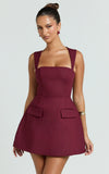 Garrett Mini Dress Square Neck Fit And Flare Dress in Wine