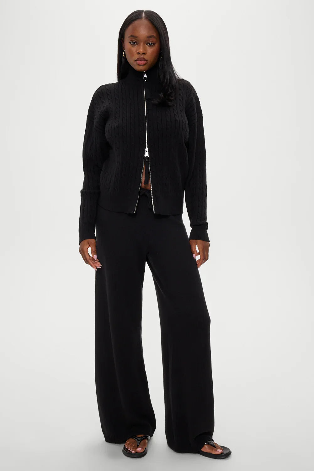 Bea Cloud Knit Zip Up Sweater Black