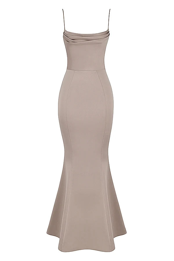 mushroom satin fishtail gown