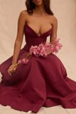 wine strapless midi dress