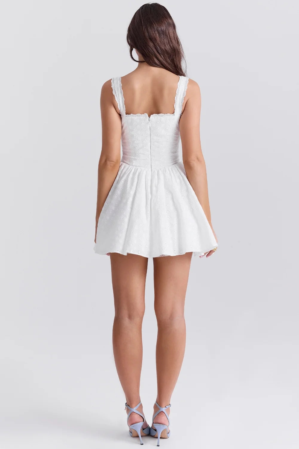 white cotton broderie anglais corset mini dress