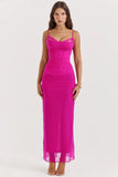 fuchsia stretch mesh maxi dress
