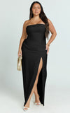 Berri Maxi Dress Strapless Jacquard High Split Dress in Black