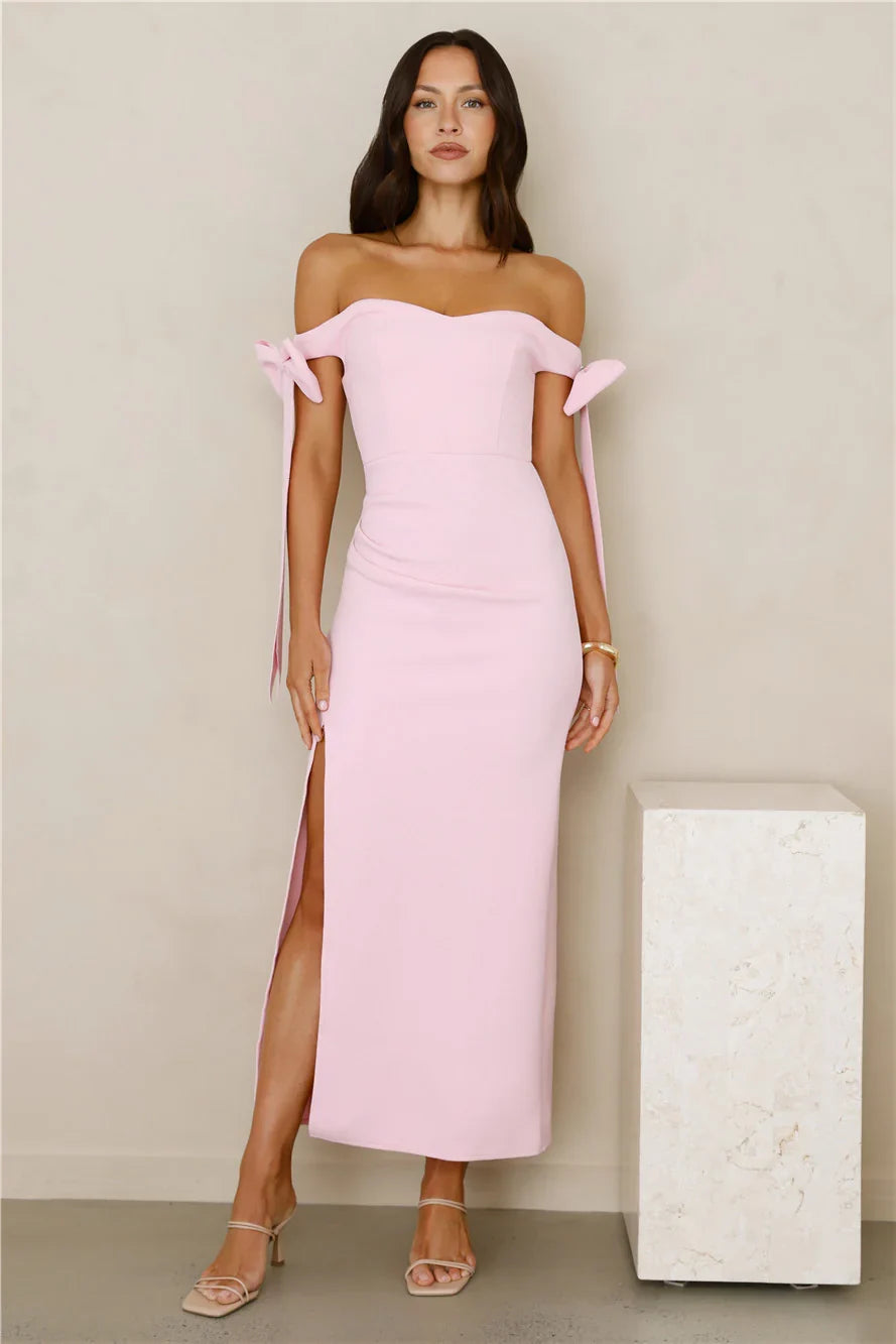 Fancy Days Off Shoulder Maxi Dress Pink