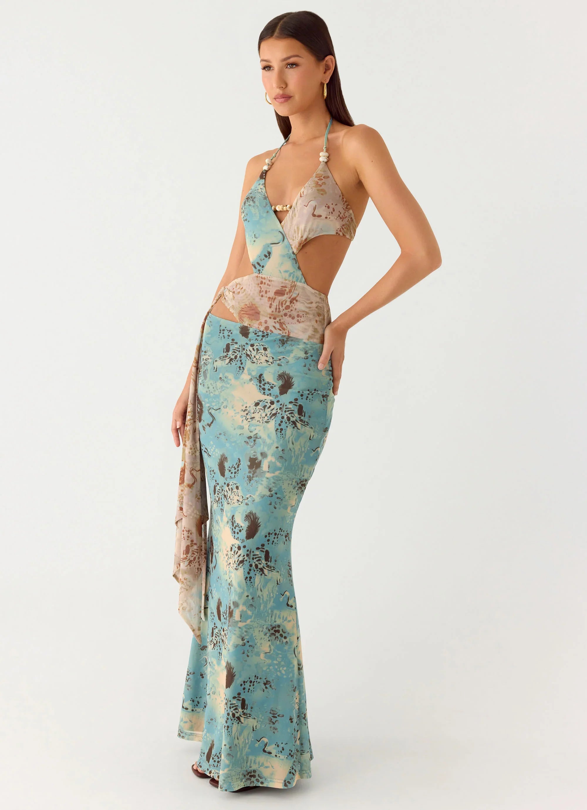 Rebel Beaded Maxi Dress Aqua Blur