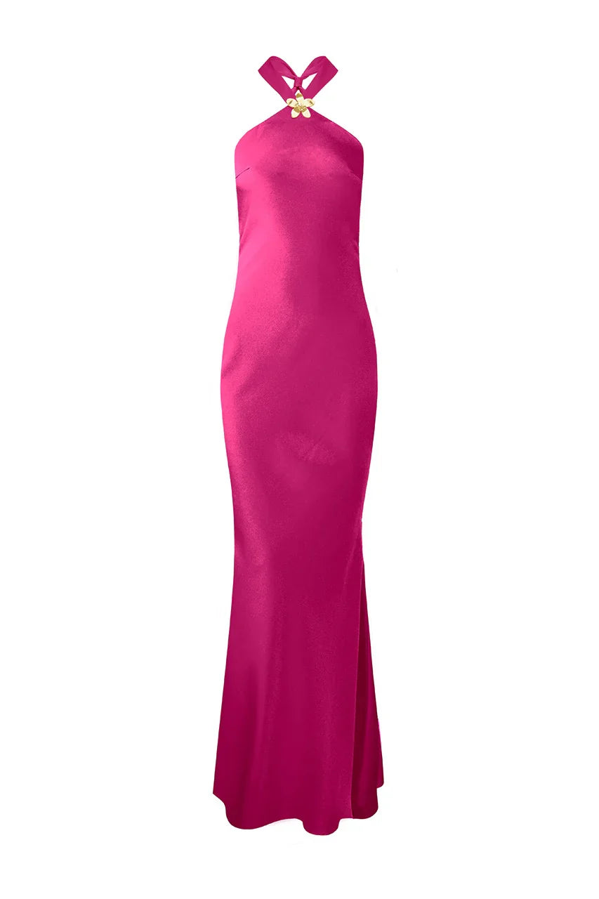 CHARA LOW CROSS BACK MAXI DRESS MAGENTA