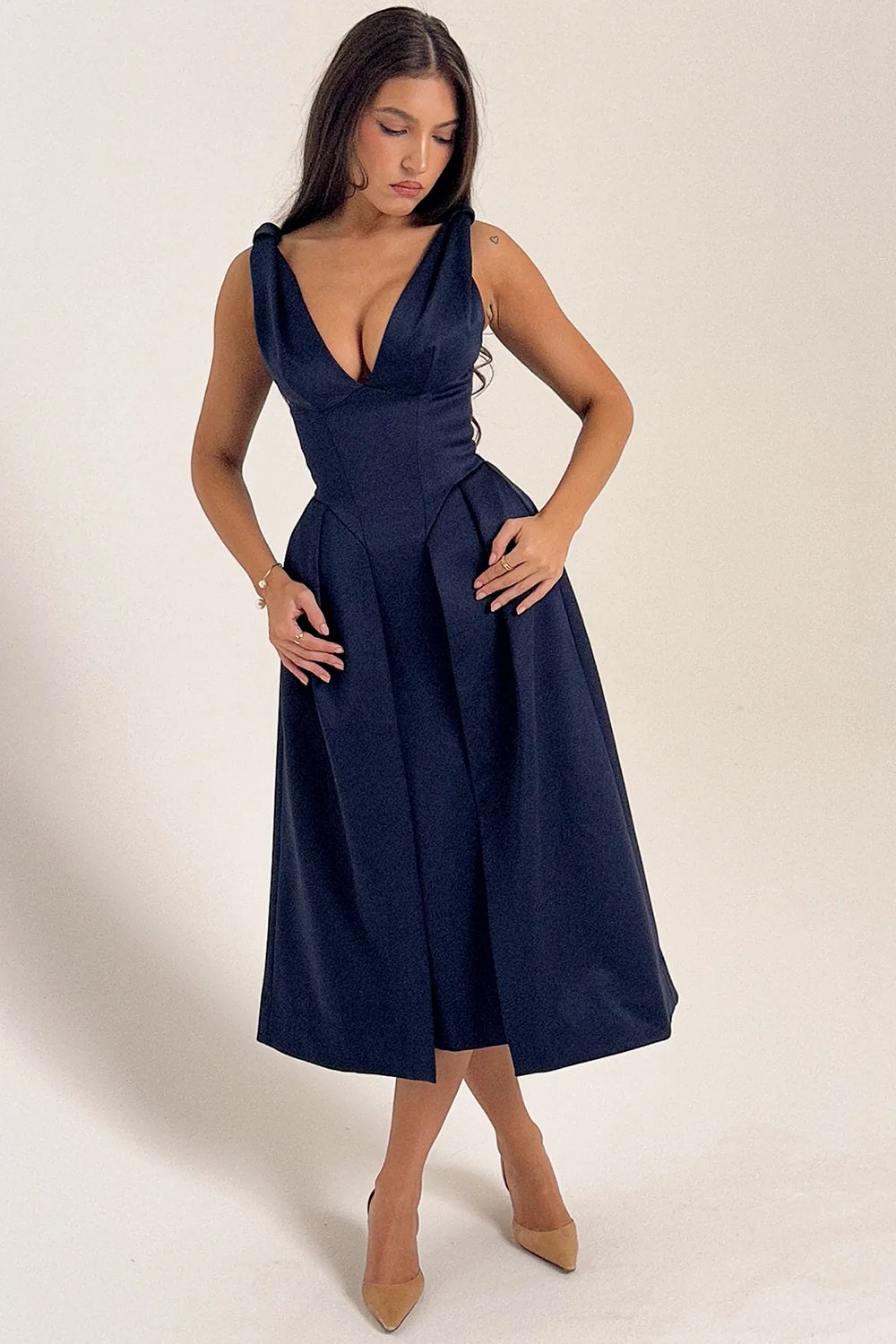 midnight twist strap satin midi dress sale